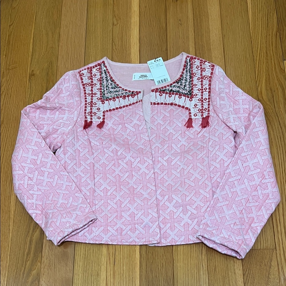 Chic Pink Embroidered Blazer
